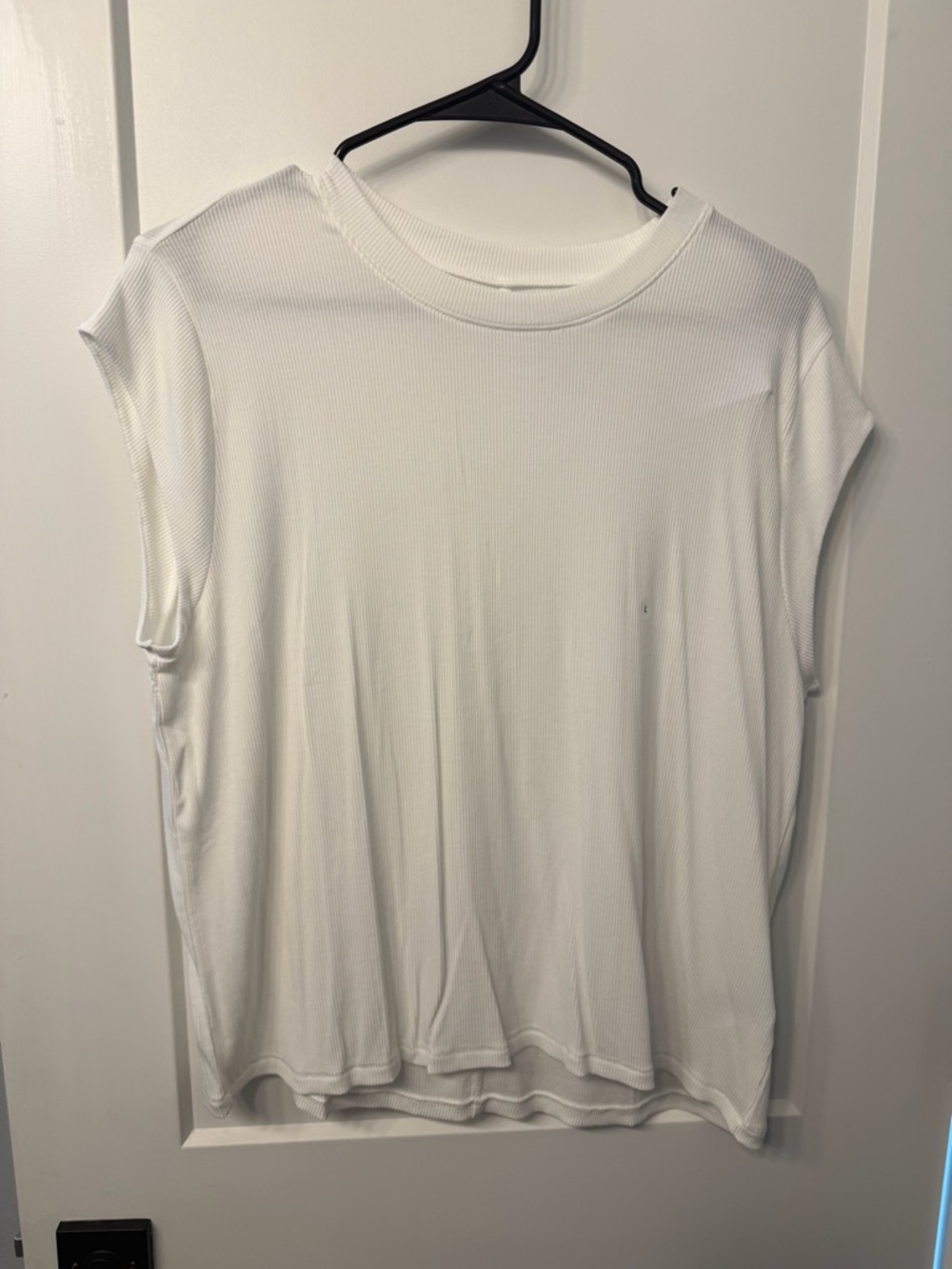 American Eagle White Ribbed Cap-Sleeve Tee
